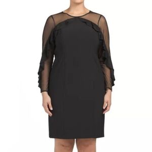 RM RICHARDS BLACK RUFFLE SHEATH DRESS womens XL long sleeve prom wedding